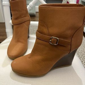J Crew leather stacked heel boot.  Size 7